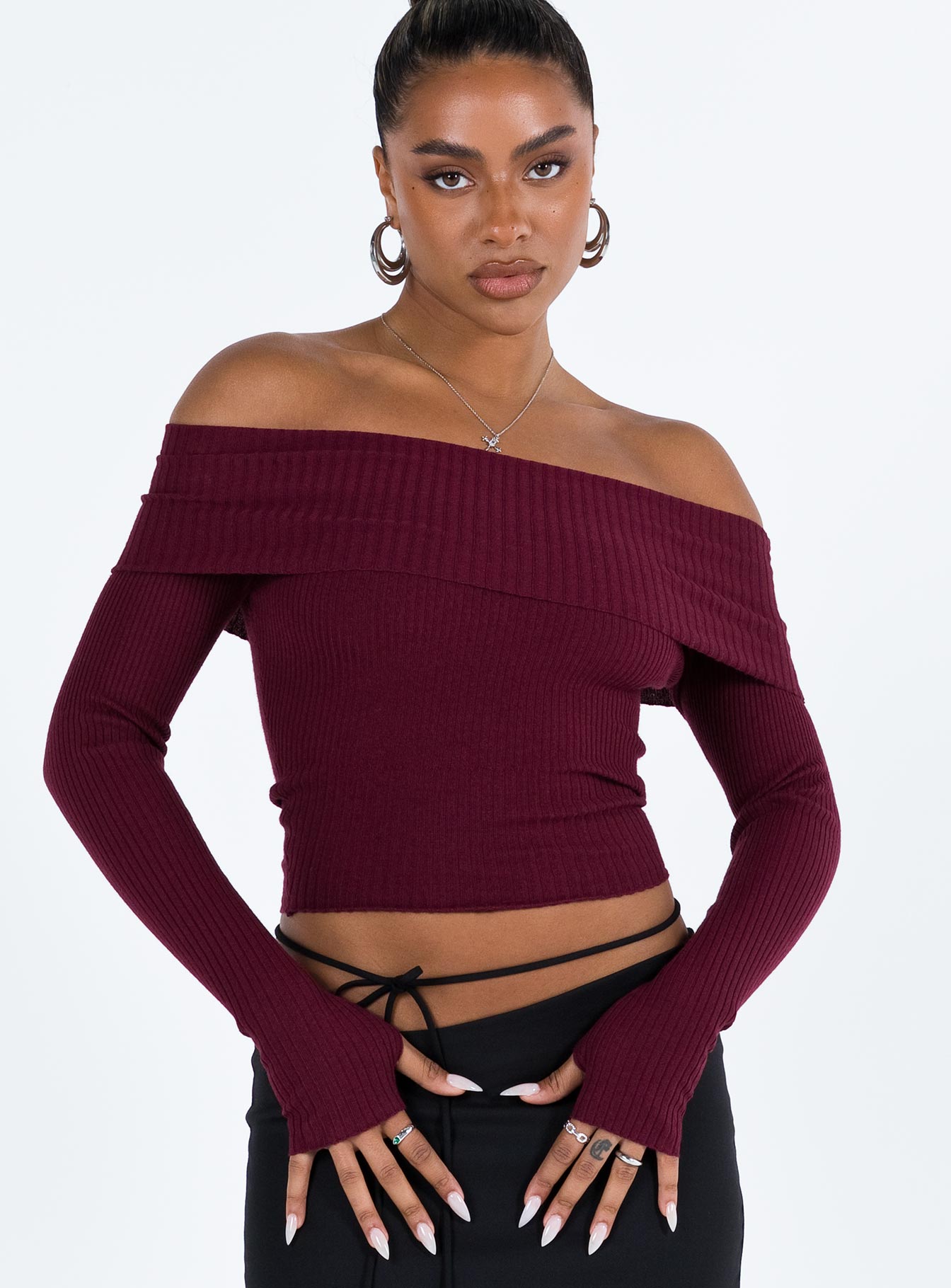 Off one shoulder outlet sweater