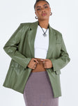 Green blazer Faux leather Twin front pockets Padded shoulders Fully lined 