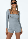 Long sleeve romper Ribbed material Square neckline Wired bust Invisible zip fastening at back