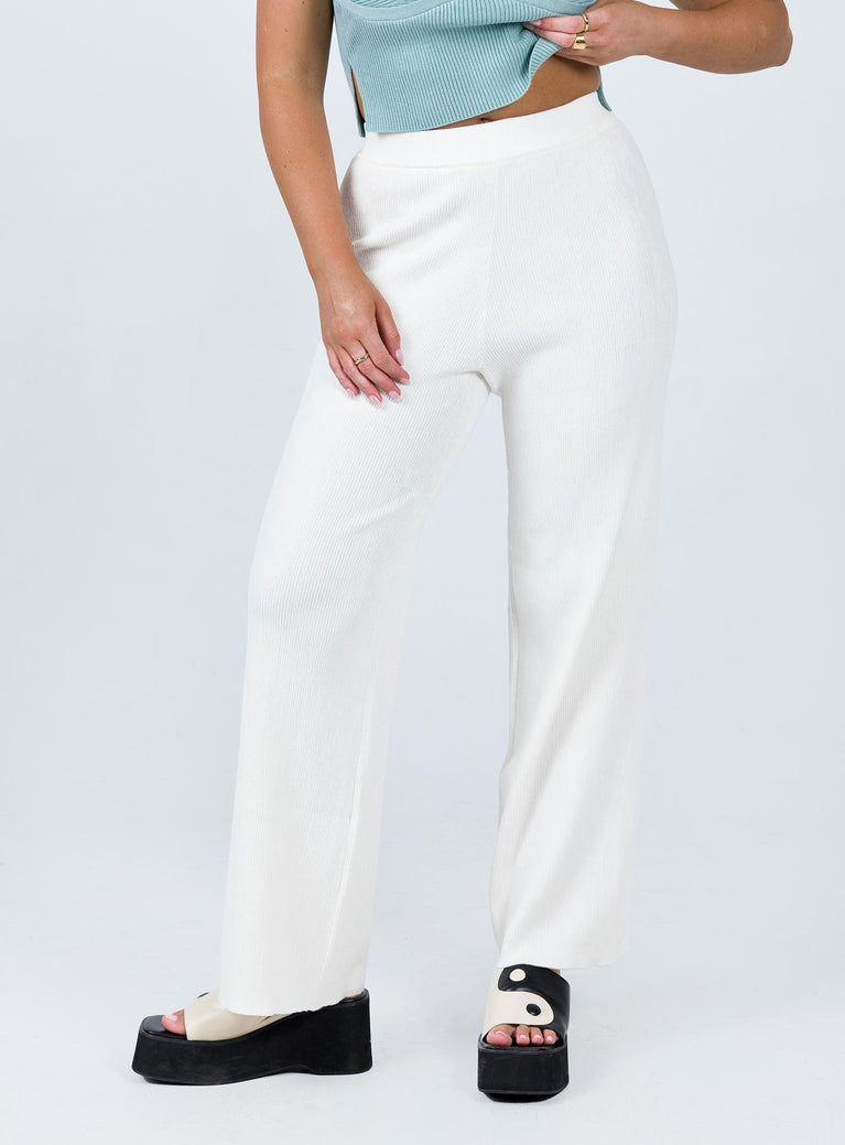 Pants Ribbed knit material Elasticated band at waist High waisted Wide leg