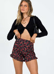 Shorts Floral print Invisible zip fastening at side Frill hem Non-stretch Fully lined 