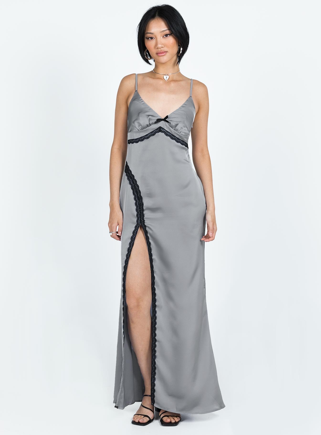 Shop Formal Dress - Sidney Lace Trim Maxi Dress Grey fifth image