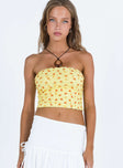 Yellow tube top Floral print Frill detail  Good stretch