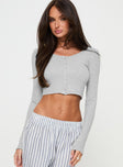 Grey Long sleeve top Ribbed material, cropped fit, scooped neckline, button fastening