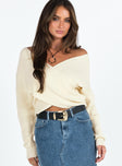 Sweater Knit material Wrap design Off shoulder design Good stretch