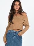 Sweater Knit material Off the shoulder design Folded neckline