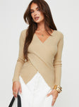 Sweater  Knit-like material, cross over design, v-neckline, long sleeve Good stretch, unlined 