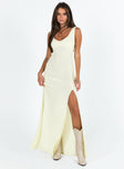 Maxi dress Fixed shoulder straps V neckline Invisible zip fastening at back High leg slit 