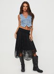 Lace midi skirt, mid-rise  Elastic waistband, asymmetric hem Good stretch, fully lined