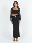 Long sleeve top Sheer lace material Square neckline Hook and eye fastening at front