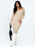 Long sleeve midi dress Soft knit material  Sweetheart neckline 