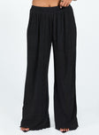 Black pants Plisse material Thick elasticated waistband Wide leg Lettuce edge hem