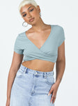 Crop top Ribbed material V-neckline Fixed wrap design Good stretch