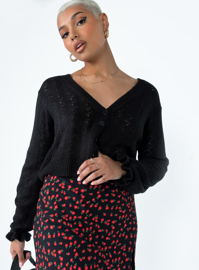 Lyric Cropped Cardigan Black Princess Polly  long 