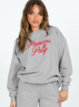 Princess Polly Crew Neck Sweatshirt Cursive Text Grey Marle / Red Princess Polly  regular 