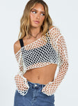 Sweater Sheer crochet material Wide neckline Slight stretch