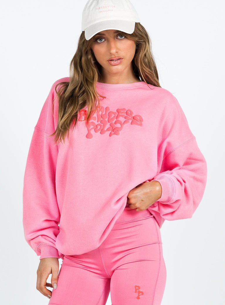 Princess Polly Crew Neck Sweatshirt Squiggle Text Watermelon Pink / Rose Princess Polly  long 