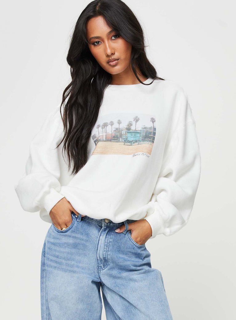 Cali Beach Crew Neck Sweatshirt White Princess Polly  Cropped 