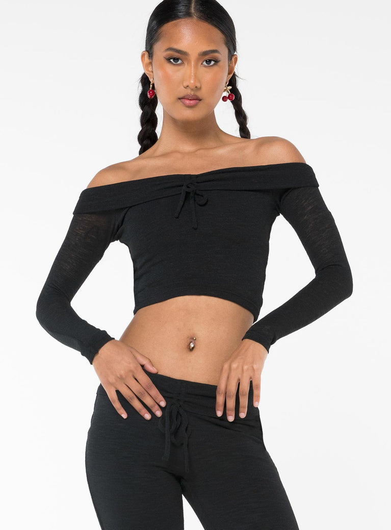 Off-the-shoulder top, slim fitting Folded neckline, drawstring tie detail on bust