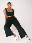 Matching set Pinstripe print   Crop top  Fixed shoulder straps  Invisible zip on side  High waisted pants  Wide leg Zip & button fastening  Belt looped waist  Twin hip pockets 