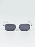 Sunglasses Silver-toned metal frame Black tinted lenses Silicone nose pads Lightweight