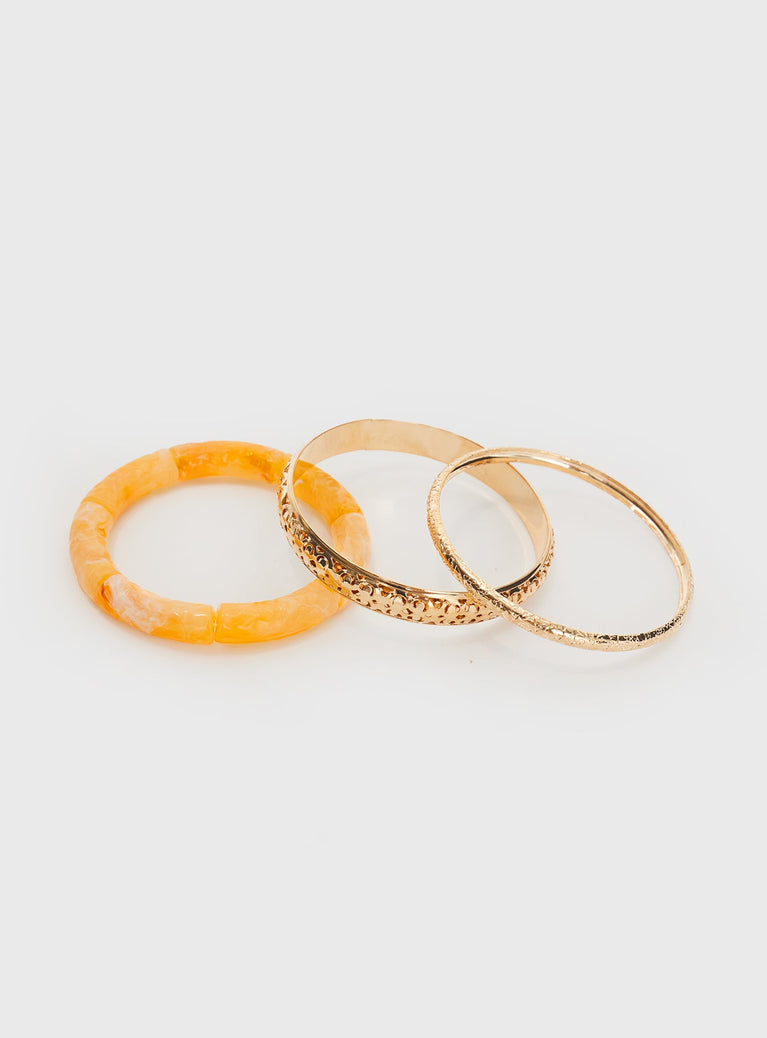 Bracelet pack  Pack of three, two gold-toned bangle style