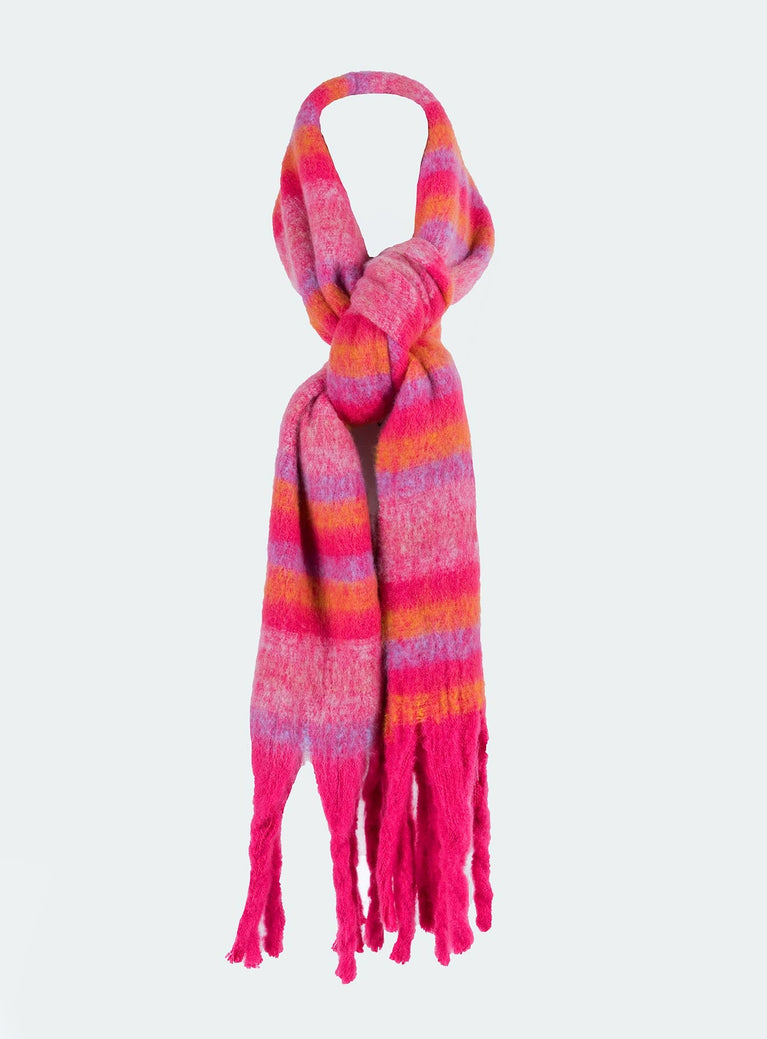 Pink scarf Soft material Plaid print Fringed edges Good stretch