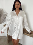 Princess Polly   90210 Satin Shirt Mini Dress White Curve