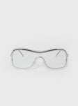 Silver-toned sunglasses Frameless design, silicone nose pads, clear lenses, lightweight