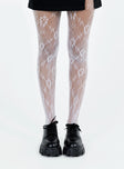 White stockings Delicate knit material - wear with care  Sheer design  Elasticated waistband  Good stretch   Hand wash only 