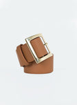 Waist belt Faux leather material Square shaped buckle Gold toned hardware