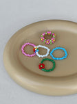 Rings Pack of five Beaded design Flower detail Good stretch 