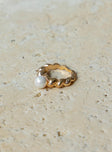 Ring Oversized style Gold-toned Pearl detail