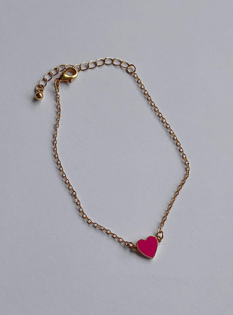 Anklet Dainty chain Heart pendant Gold-toned Lobster clasp fastening