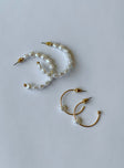 Earring pack Hoop style Stud fastening Pearl detail Gold-toned