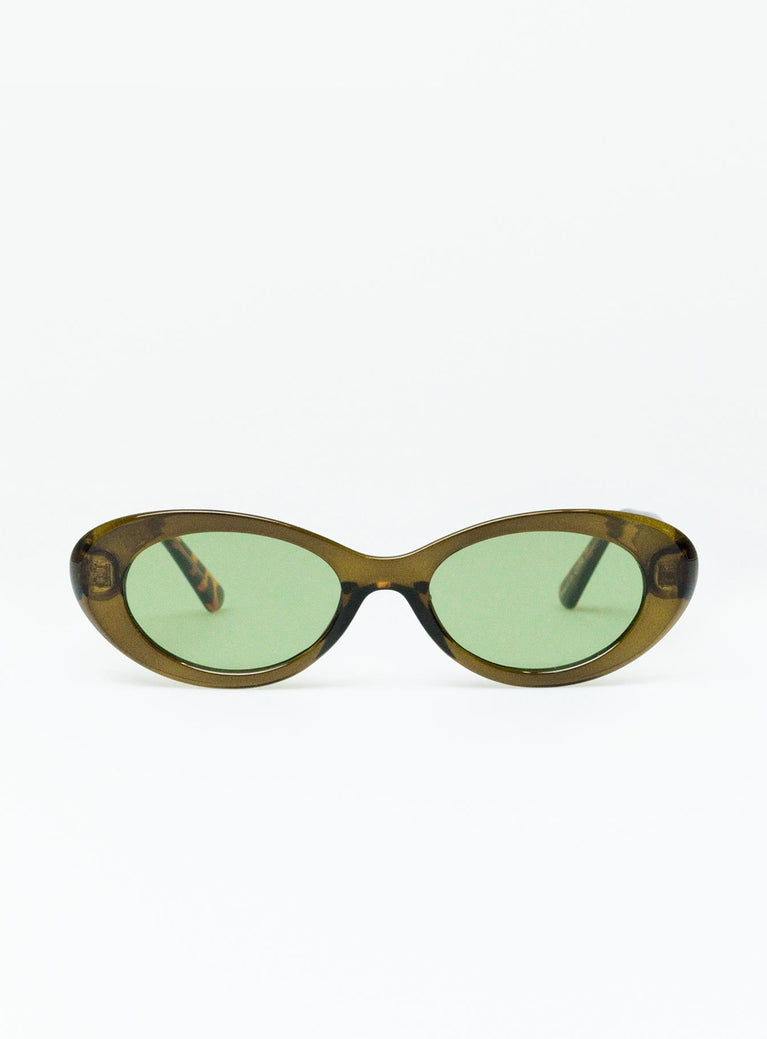 Sunglasses Tort frame Moulded nose bridge Green tinted lenses