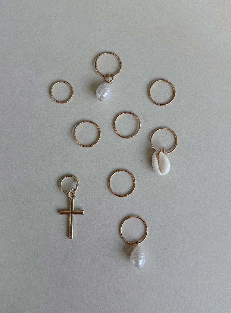 Hair rings Pack of ten  Gold-toned Pearl & shell detail 