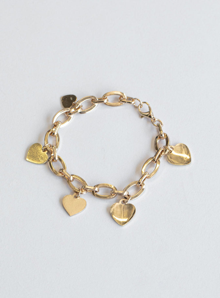 Bracelet Gold-toned Chunky style Heart pendants Lobster clasp fastening