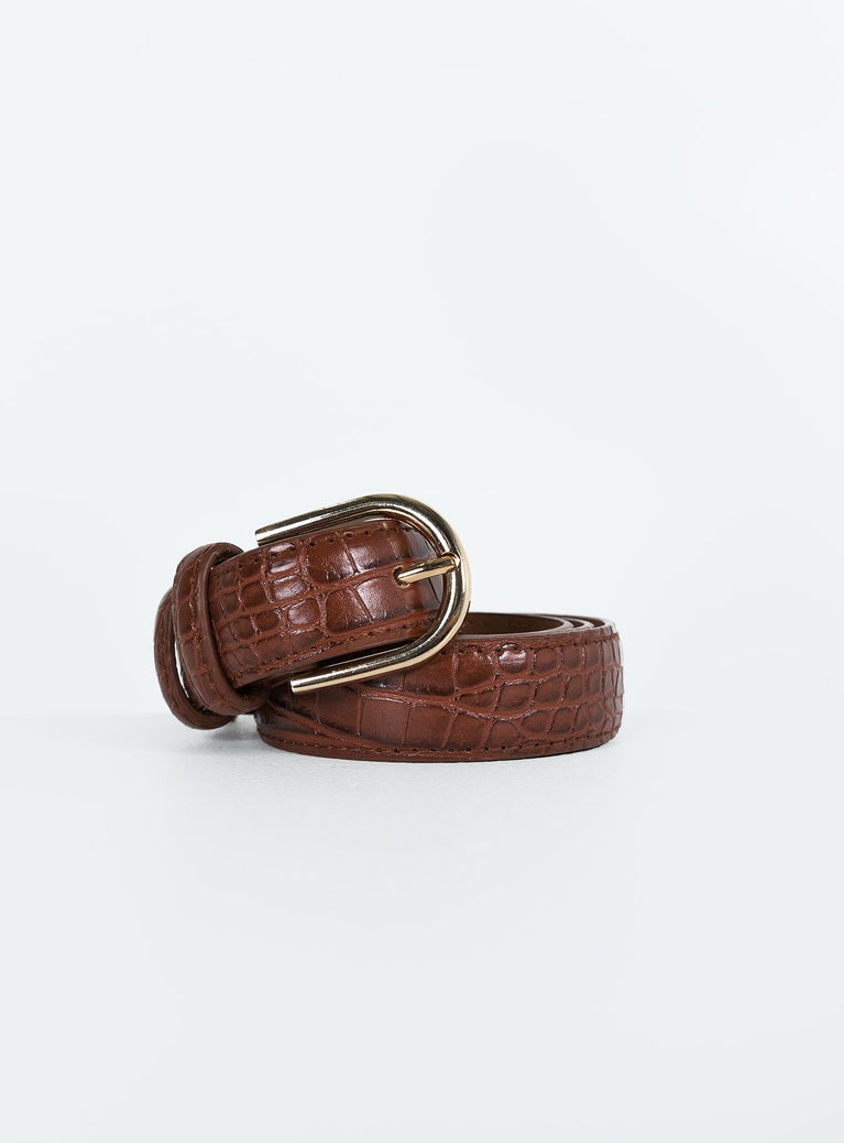 Belt Faux croc leather Gold toned buckle