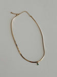 Necklace Gold toned Snake chain Gemstone drop charm Lobster clasp fastening