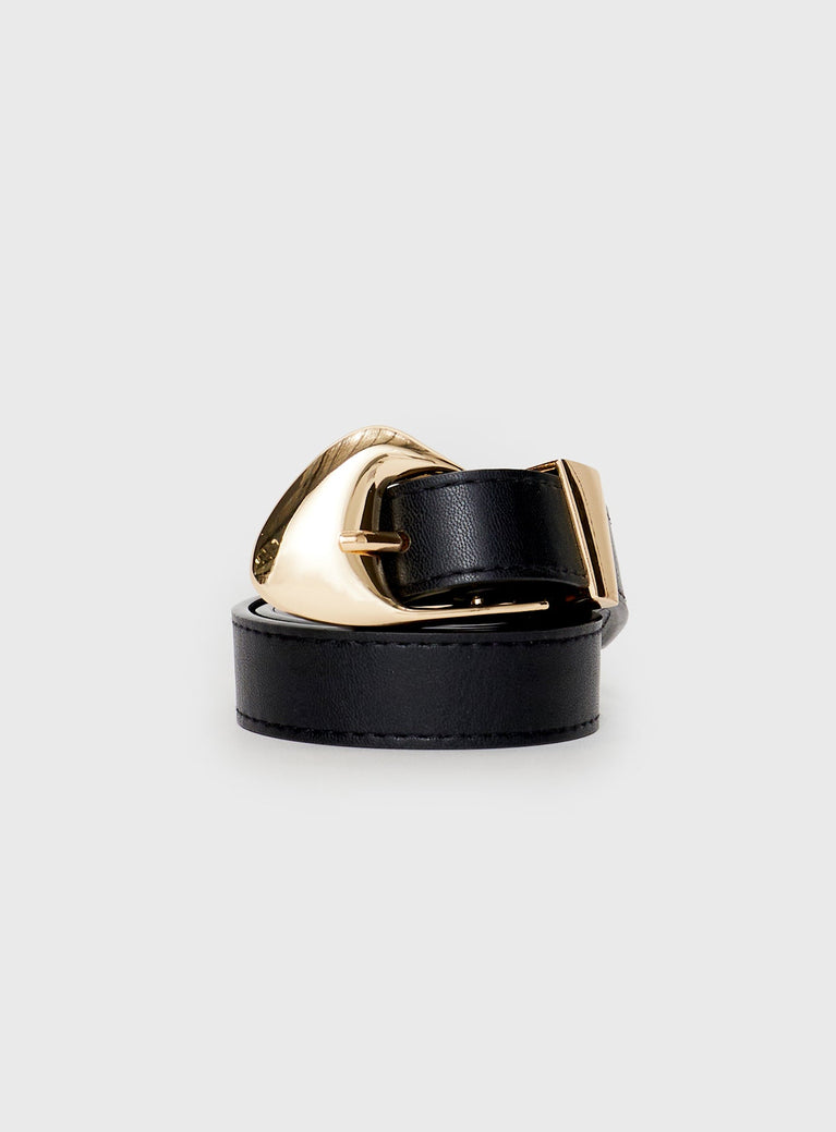 Black Belt Faux leather, gold-toned buckle