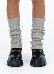 Grey leg warmers Soft knit material  Below the knee length  Good stretch 