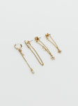 Earring pack Pack of four Gold toned Stud and hoop fastening Drop charms