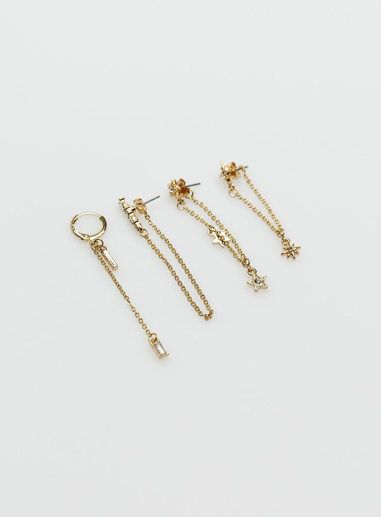 Earring pack Pack of four Gold toned Stud and hoop fastening Drop charms