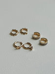 Earring pack Pack of three sets Hoop fastening Gold toned Gemstone detail