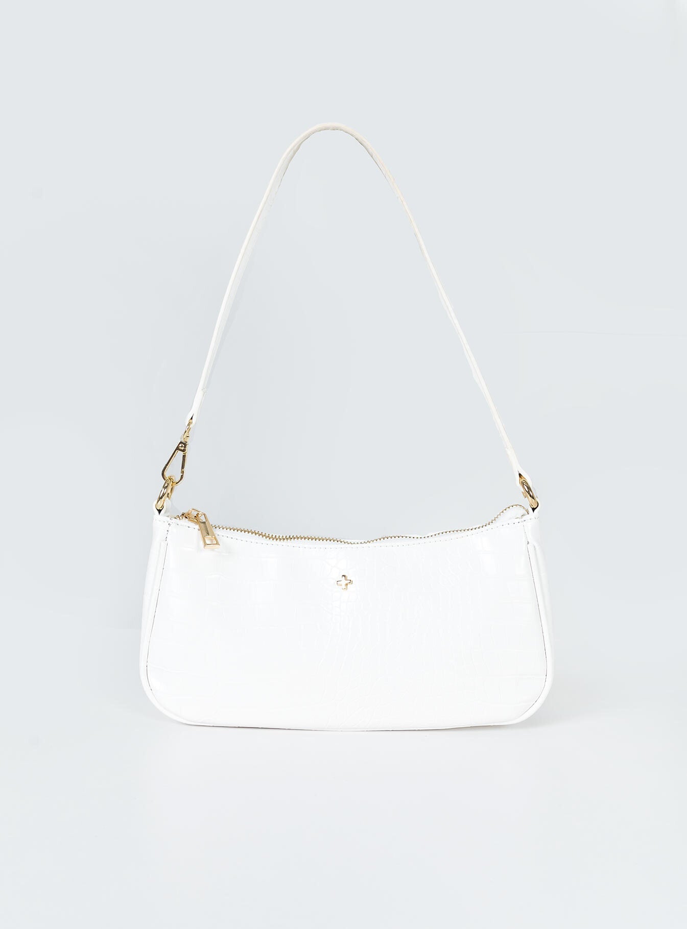 Yves Saint Laurent White Croc Embossed Leather Monogram Medium College Bag  - Yoogi's Closet