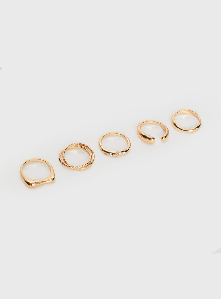 Gold-toned ring pack Pack of five, diamante detail