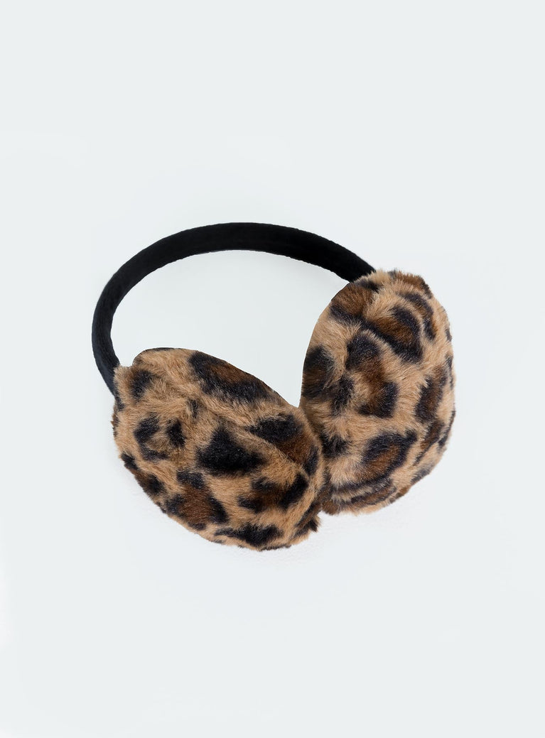 Ear muffs Faux fur material Leopard print Wired headpiece