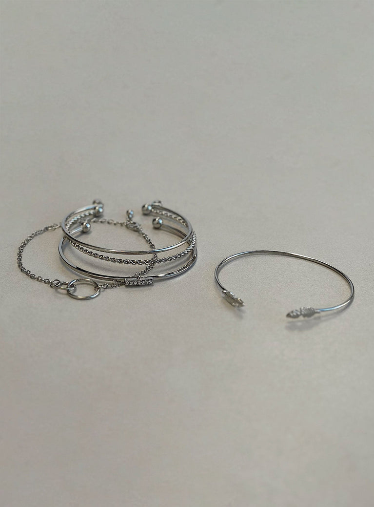 Bracelet pack Silver toned Pack of five Diamante detail Four bangle style One lobster clasp fastening Lightweight