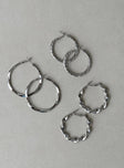 Earrings Pack of three pair Hoop fastening Silver-toned Each style differs